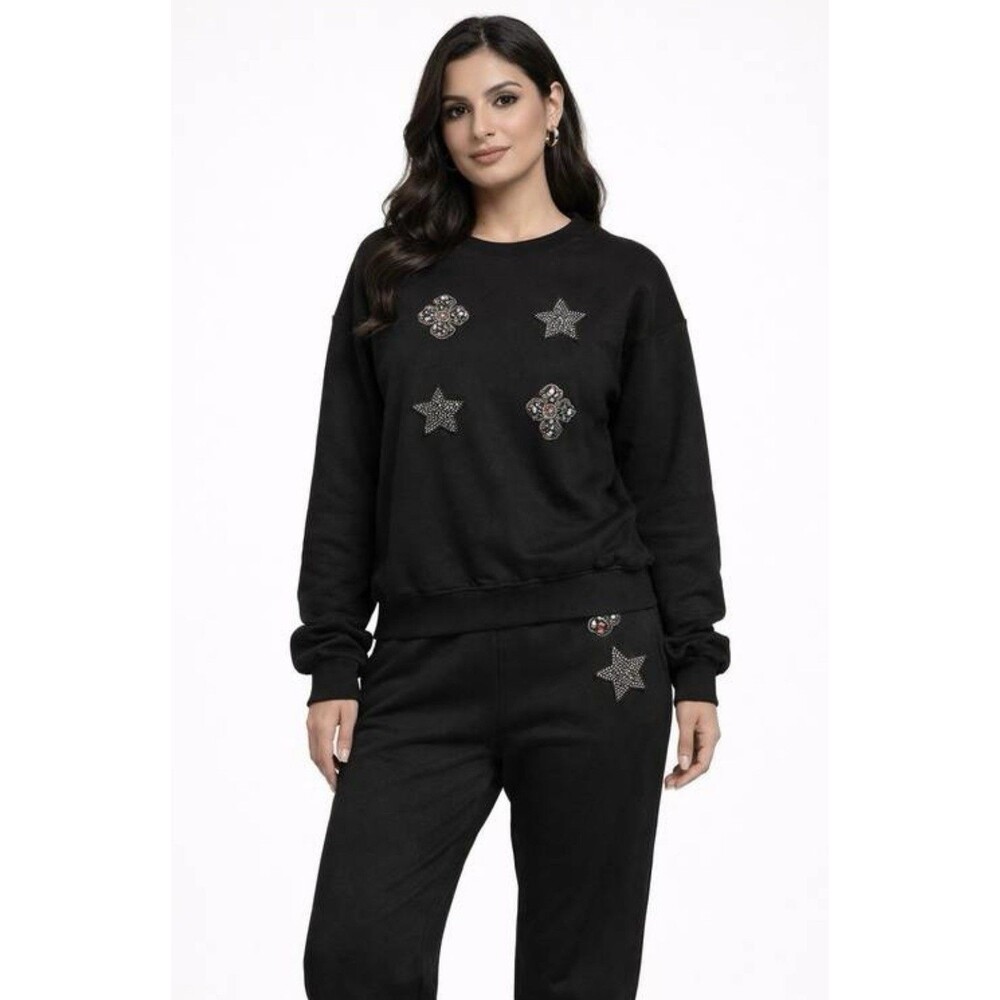 Gio Cellini Milano Black Sequin Pocket Jogger Sweatshirt Sweatsuit Large NWT